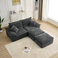 thumbnail image 2 of Aukfa 81" Oversized Modular Sectional Sofa, Corduroy Upholstered Cloud Couch with Two Ottomans, Deep Seat Comfy Sofa Set for Living Room, Dark Gray, 2 of 7