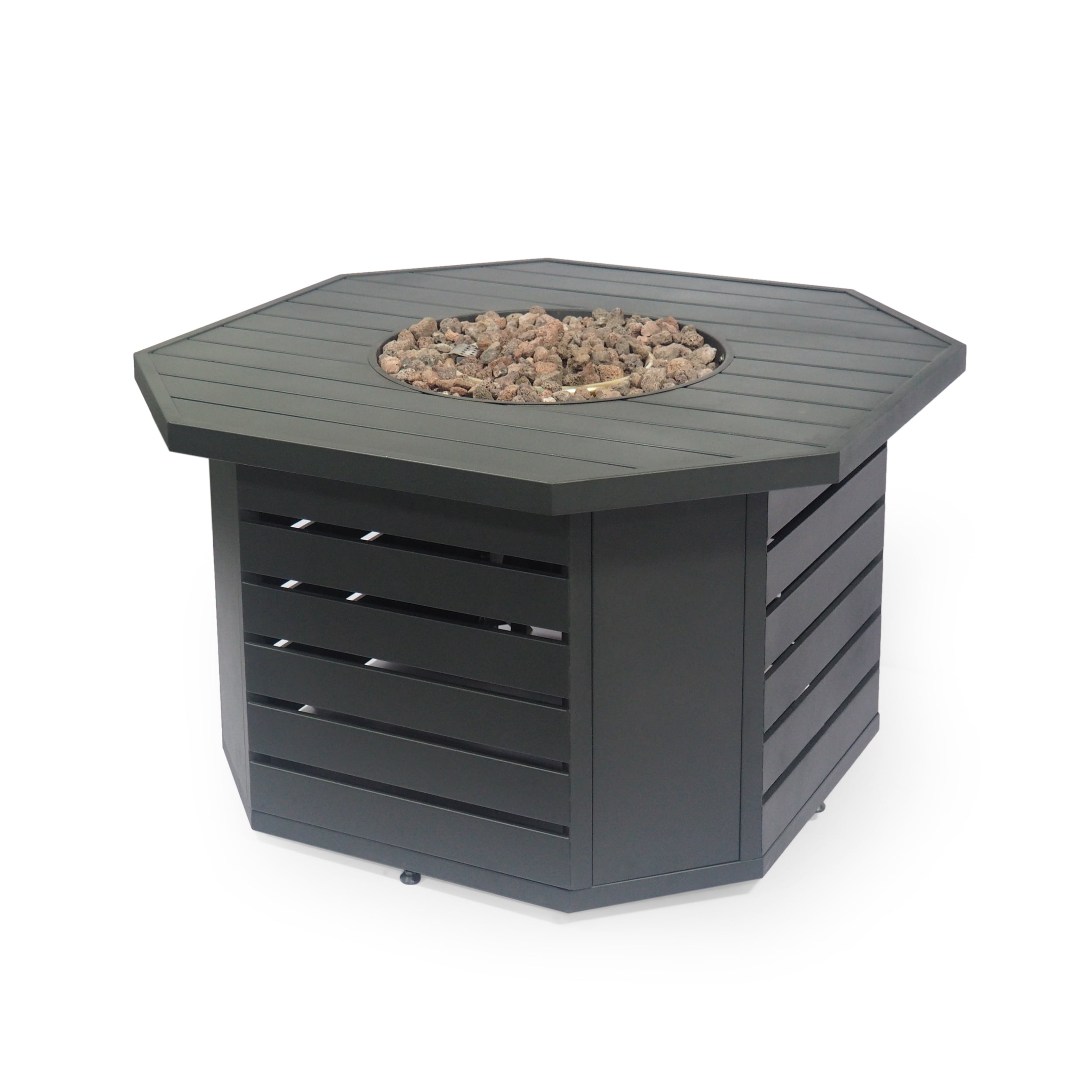 Noble House Rene Outdoor Octagonal Iron Fire Pit in Matte Black