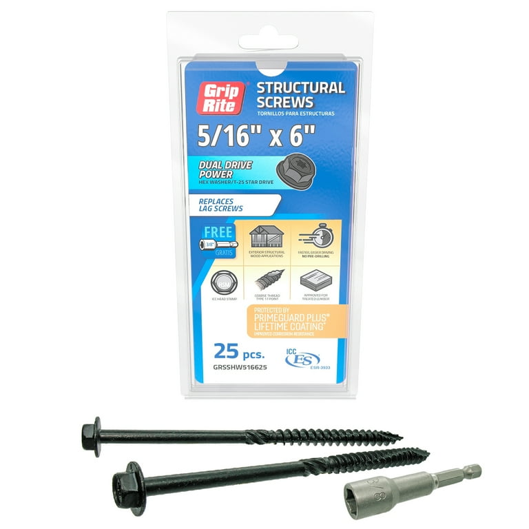Grip-Rite 5/16 x 6 in. Structural Screw Dual Drive/Hex Washer Head