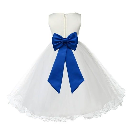 Ekidsbridal Satin Ivory Royal Blue Tulle Rattail Edge Christmas Junior Bridesmaid Recital Easter Holiday Wedding Pageant Communion Princess Birthday Girl Clothing Baptism 829T size 2 Flower Girl Dress