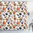 thumbnail image 1 of Shells Shower Curtain, Beach Sand Theme Watercolor Drawing of Sea Elements Sea Stones Starfish and Seashell, Fabric Bathroom Set with Hooks, 69W X 70L Inches, Multicolor, by Ambesonne, 1 of 3