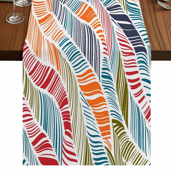 Abstract Beach Burlap Cotton Table Runner 13x70 Inches Long, Summer Colorful Coastal Ocean Sea Wave Farmhouse Table Runners, Outdoor Dining Tablecloths Decor for Baby Shower/Party/Wedding