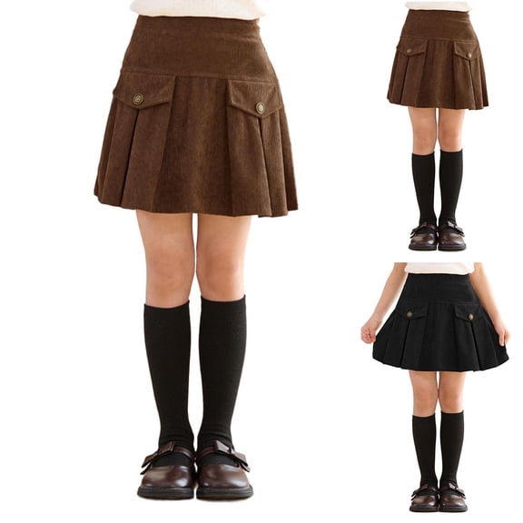 NAISIBABY Girls Corduroy Skirts 10T, High Waist Casual School Uniform A-Line Spring Fall Pleated Skirts Khaki (3-14T)