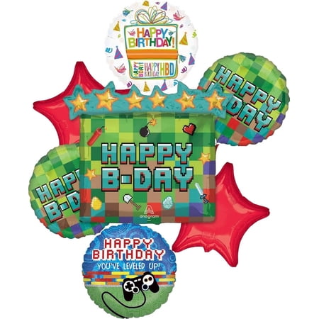 Miner Theme Birthday Party Supplies Video Gamer Pixel TNT Balloon Bouquet Decorations