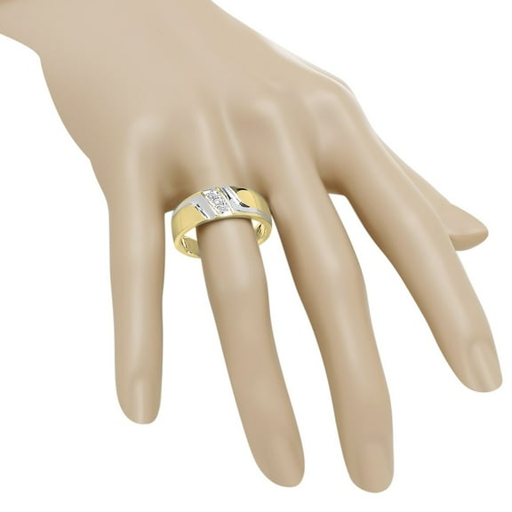 Dazzlingrock Collection 0.12 Carat (ctw) 14K Round White Diamond Men's 3 Stone Wedding Anniversary Band, Yellow Gold, Size 11