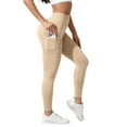 thumbnail image 4 of GEWSEY Thick High Waisted Leggings with Pockets for Women - Soft Tummy Control Yoga Pants for Workout Athletic Lounge (Beige, M), 4 of 8