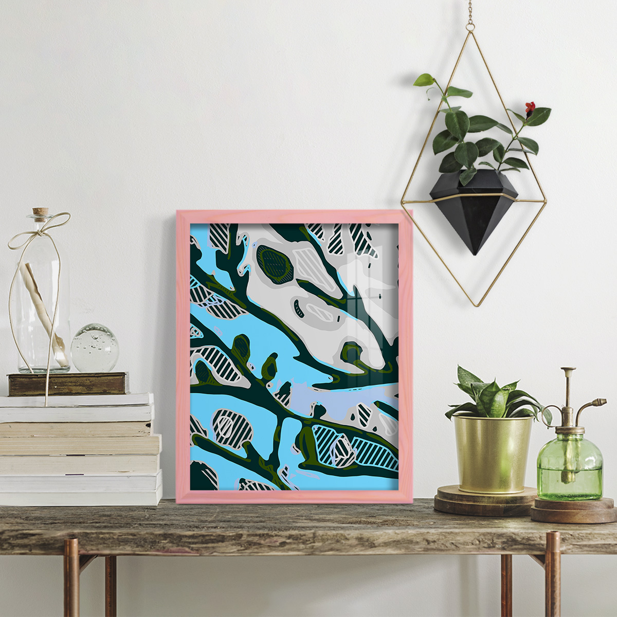 Abstract Tree Limbs I -Framed Print w/glass-Sunset Pink