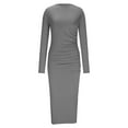 thumbnail image 6 of hotojiny Long Sleeve Dress for Women Ruched Bodycon Formal Wedding Guest Dress Elegant Stretchy Cocktail Party Midi Dress, 6 of 7