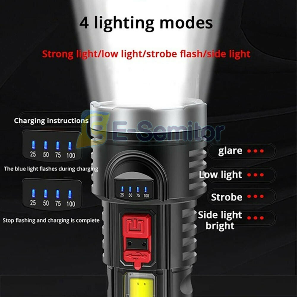 UK Super Bright 10000000LM Torch Led Flashlight USB Rechargeable Tactical Light 
