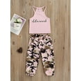 thumbnail image 3 of Kid Girl Long Pants Suits, Letter Sling Vest + Camouflage Pants Set, 3 of 9