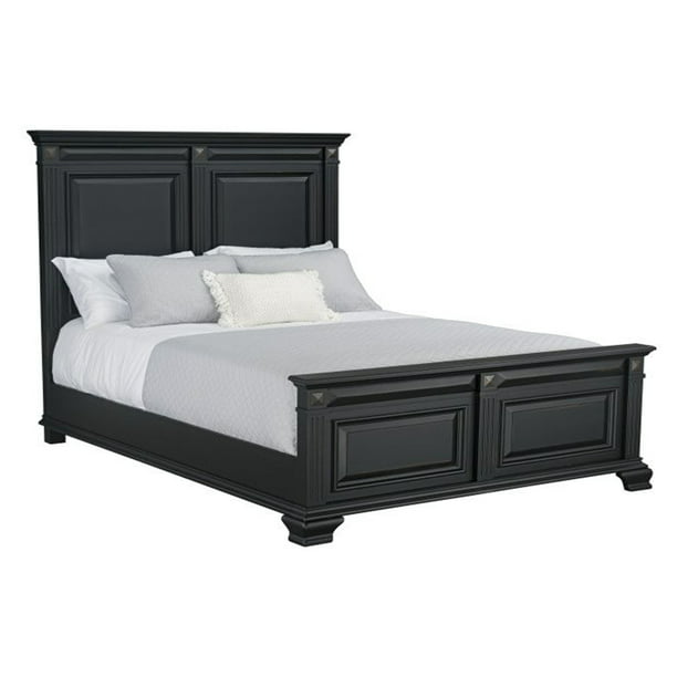 Renova Vintage Black Wood Panel Bed, Black Panel Bed King