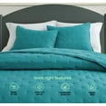 thumbnail image 3 of Chezmoi Collection Tencel Modal Blend Quilt Set Queen Size, Teal, Lightweight Soft Bedspread Crescent Stitched Quilt for All Seasons, 3-Piece, 3 of 9