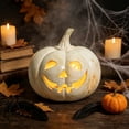 thumbnail image 6 of Tryvkinvive White Distressed Jack O Lantern LED Light 6.7",Light Up Pumpkin Decor,Halloween Decoration for Porch Steps Desktop Indoor Outdoor, 6 of 7