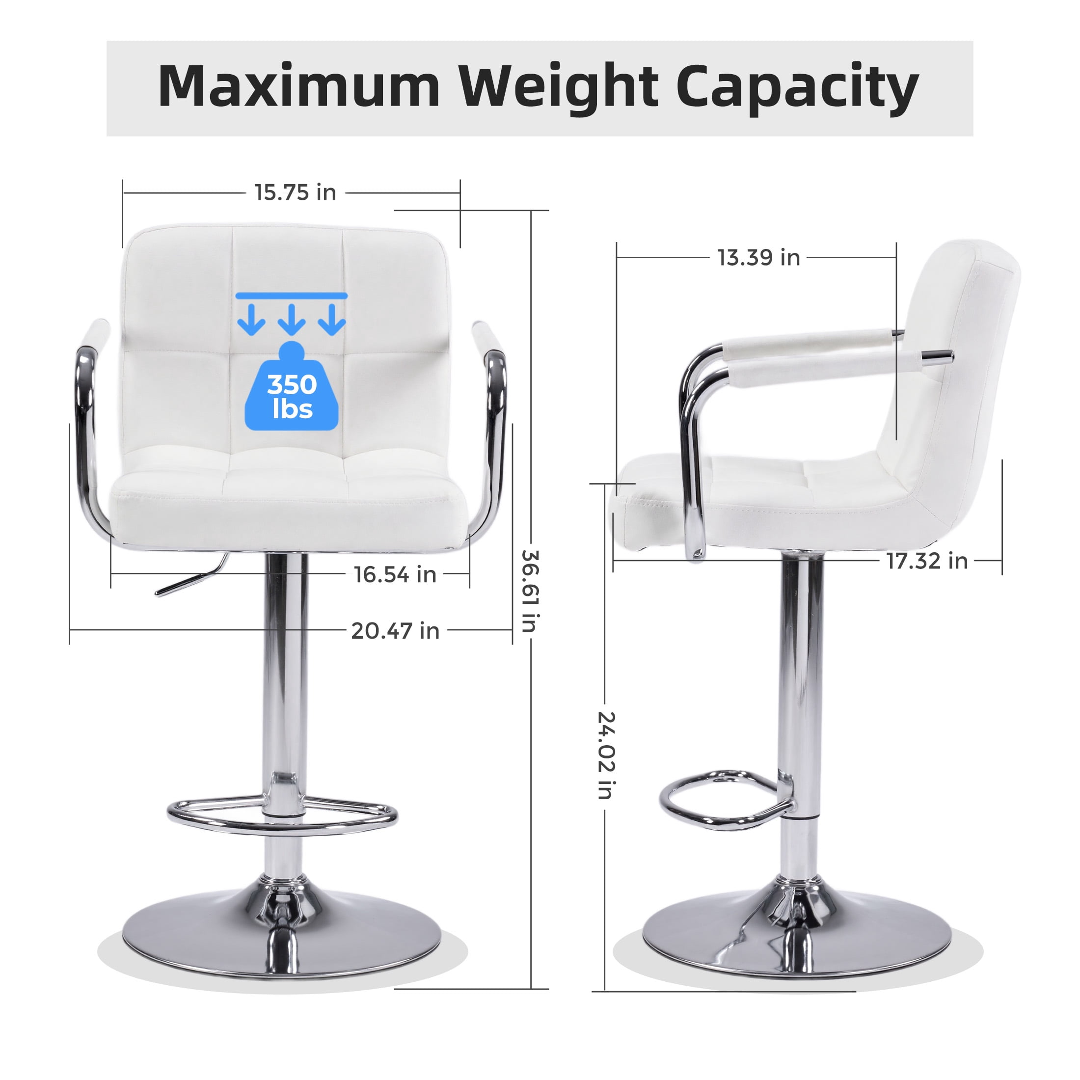CONCETTA Set Of 2 Swivel Bar Stools With Armrests, Made of Adjustable Pu Leather with Back & Footrest,White