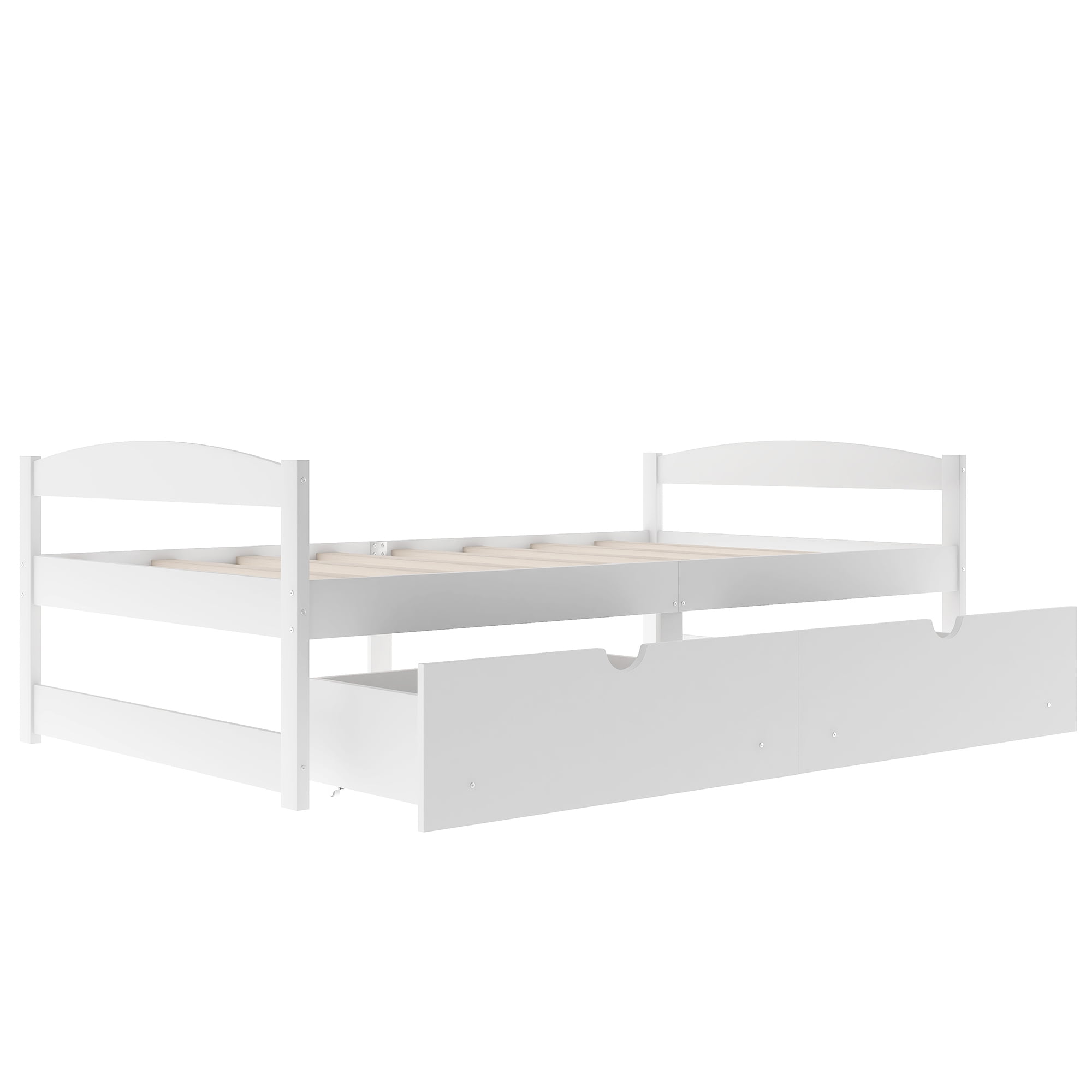 Euroco Twin Wood Daybed with 2 Storage Drawers for Kids Teens, Twin Platform Bed, White