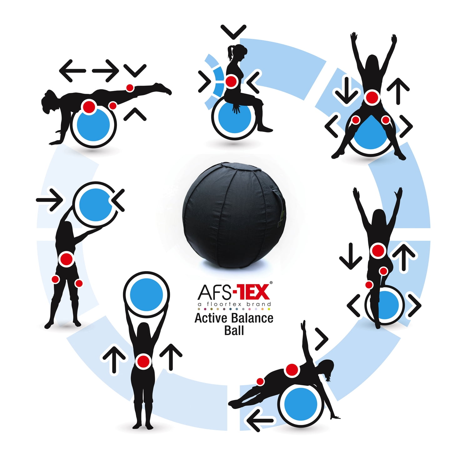 Yoga Ball 30" - Black Balance Ball w/ Cotton Cover & Leather Handle - Core Strength & Posture Improvement - 660lb Capacity