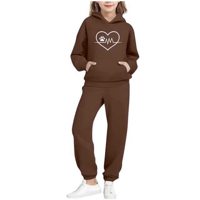 Ensemble à Capuche pour Enfants Manches Longues Imprimé Sport Décontracté avec Taille Élastique pour 2 Pcs