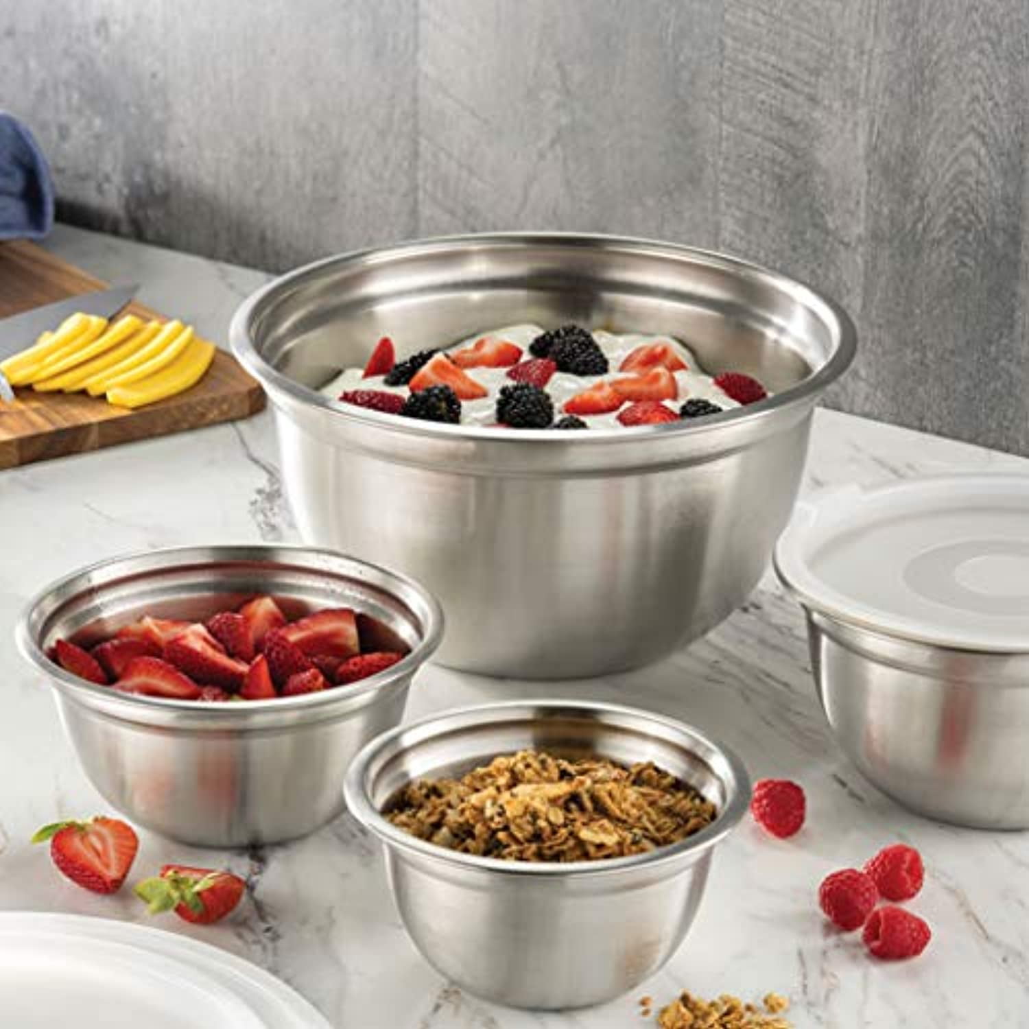 5Pcs Mixing Bowls with Lids Stainless Steel Mixing Nesting Bowl Set  Stackable Cooking and Storage Deep Nesting Bowls Silver Food - AliExpress