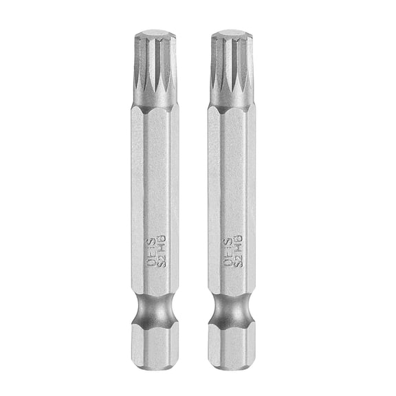 2pcs M6 Triple Square Spline Bit 1/4" Hex Shank 2" (50mm) Long Magnetic No Hole Tip Tamper Proof 12 Point Spline Drive Bits S2 Steel Industrial Power Screwdrivers