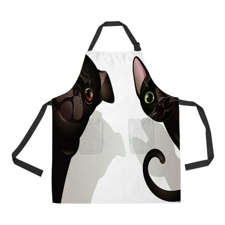 

ECZJNT Cat And Dog Black Cat And Black Dog Adjustable Bib Kitchen Apron with Pockets for Women Men