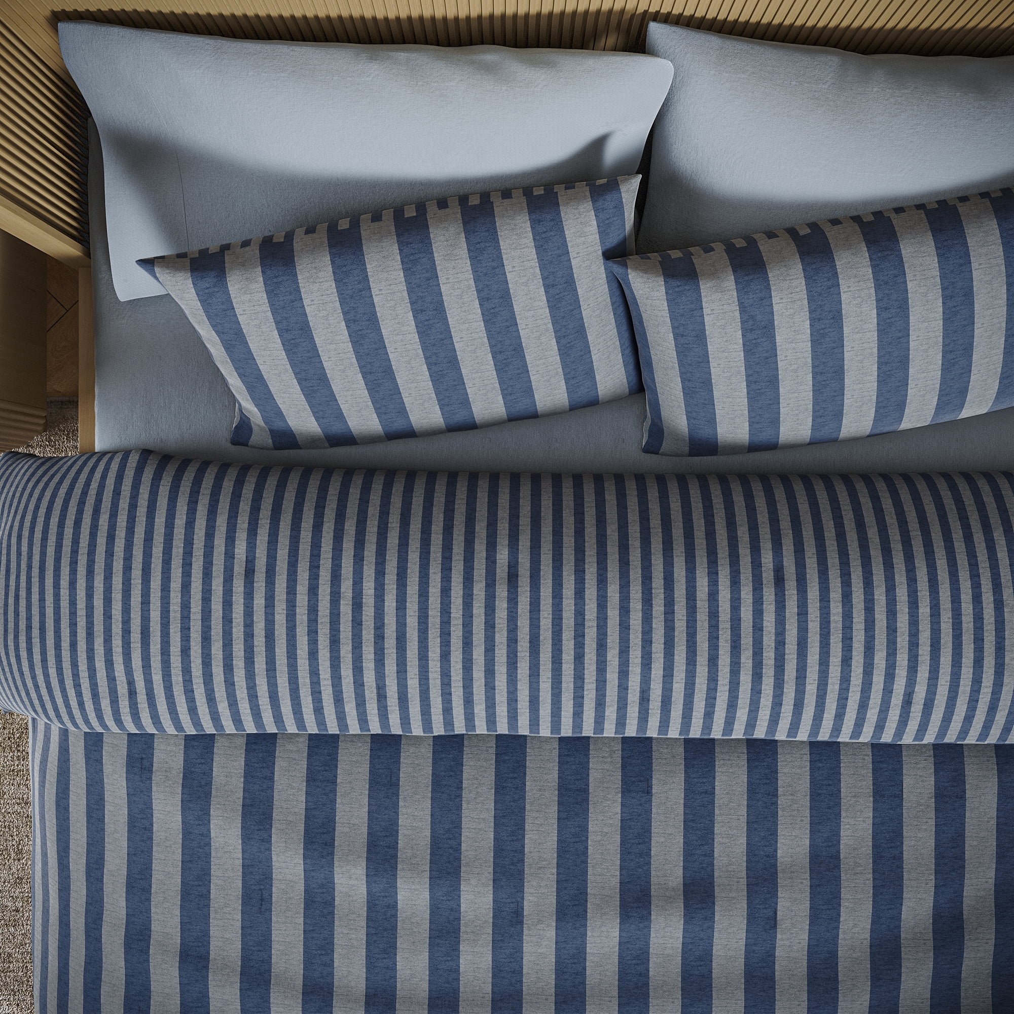 Beautiful 100% Cotton Striped 3-Piece Starry Night Blue Comforter Set, King by Drew Barrymore