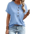thumbnail image 1 of Camiseta EADINVE para mujer, cuello redondo, manga corta, azul, corte holgado, 1 of 6