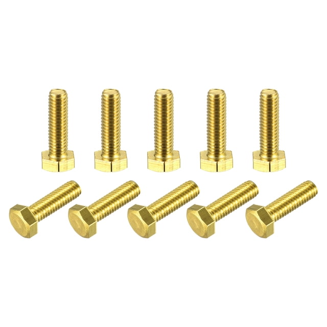 Unique Bargains Brass Hex Bolts, M6x20mm 10 Pack Fully Thread Grade 4.8 Machine Screws