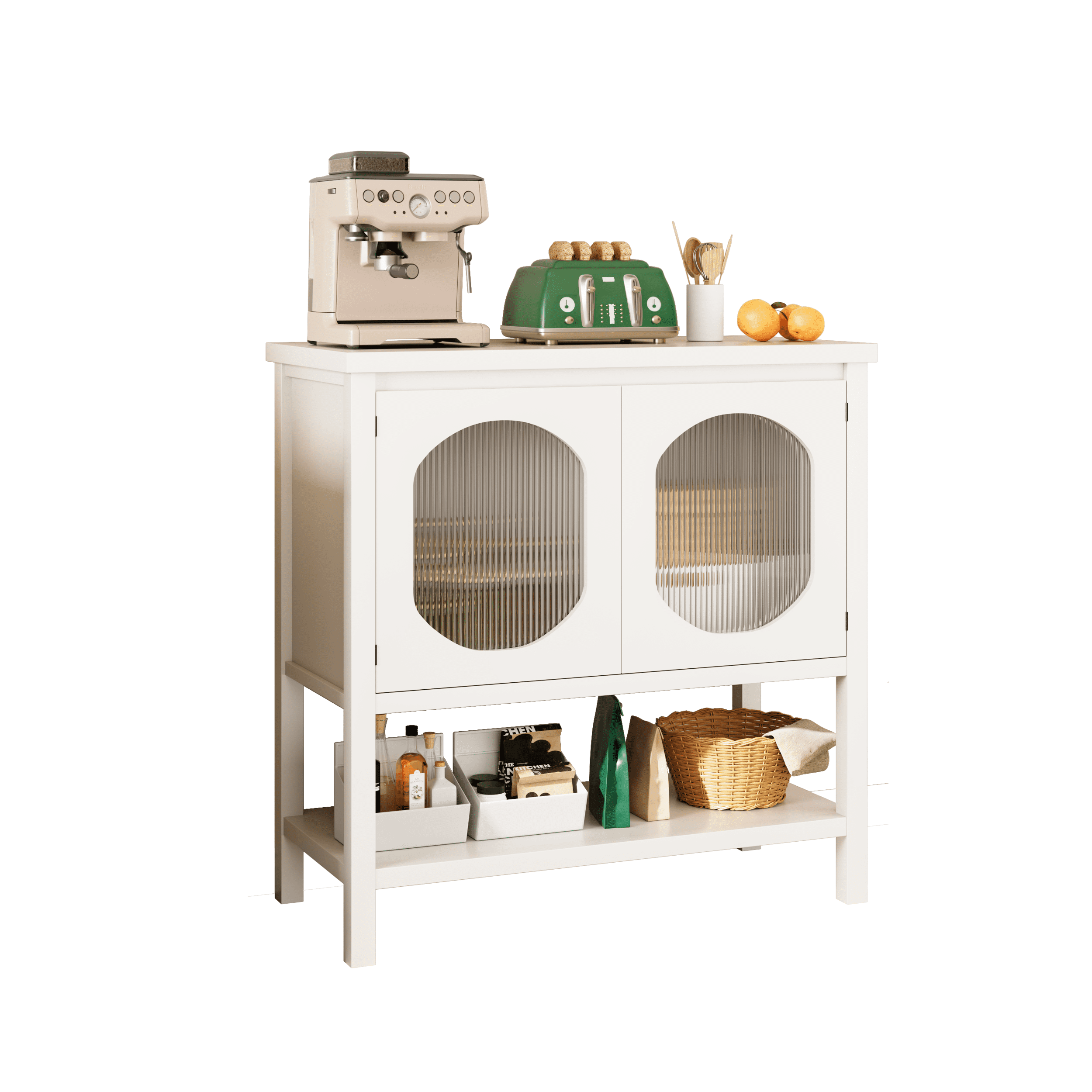 Farmhouse Console Table with 2-Door Storage, Storage Sofa Entryway Table with Shelf, Stylish Coffee Bar for Living Room & Office