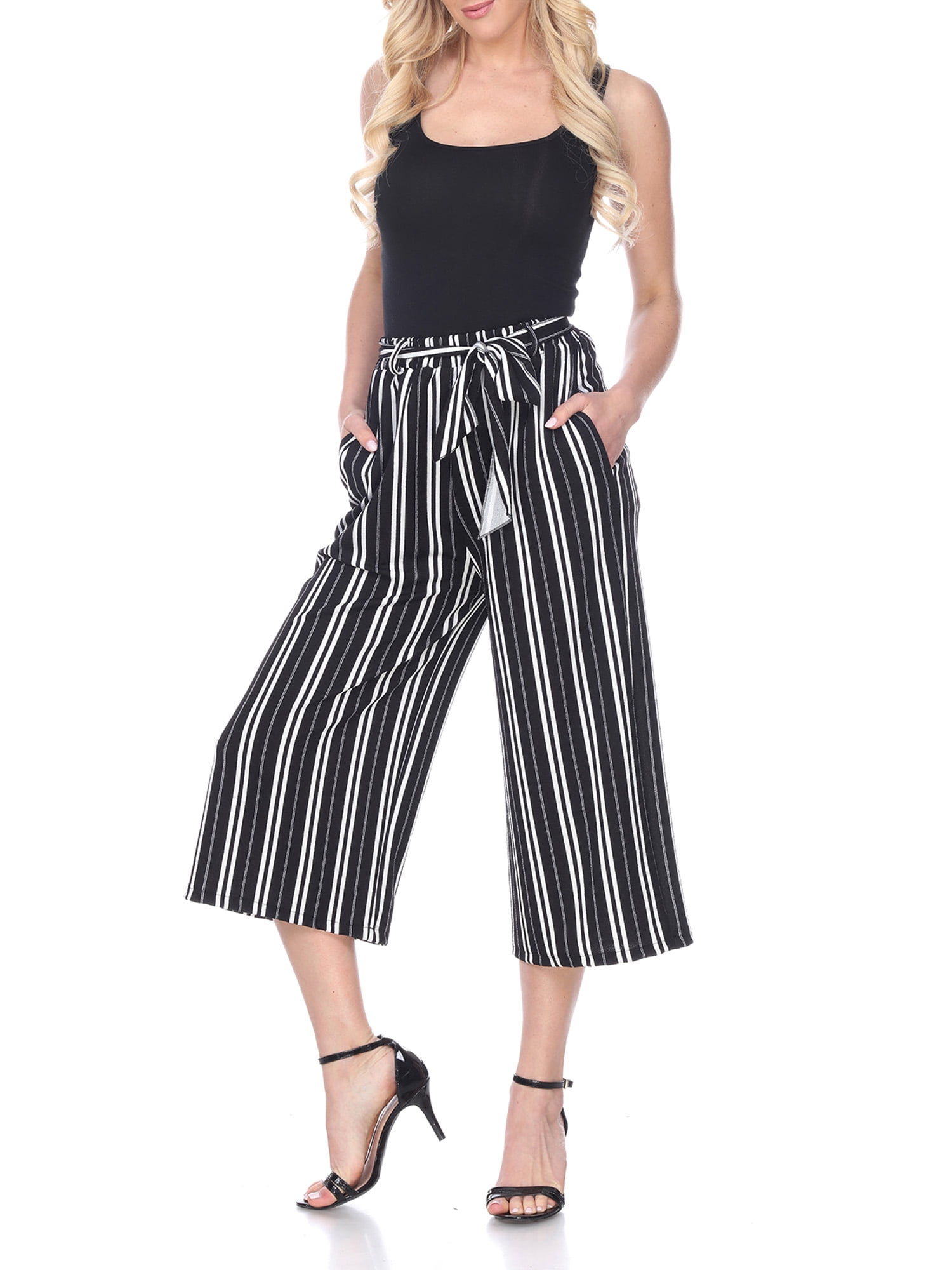 Abetteric Womens Slim High Waisted Solid Color Palazzo Short Trousers