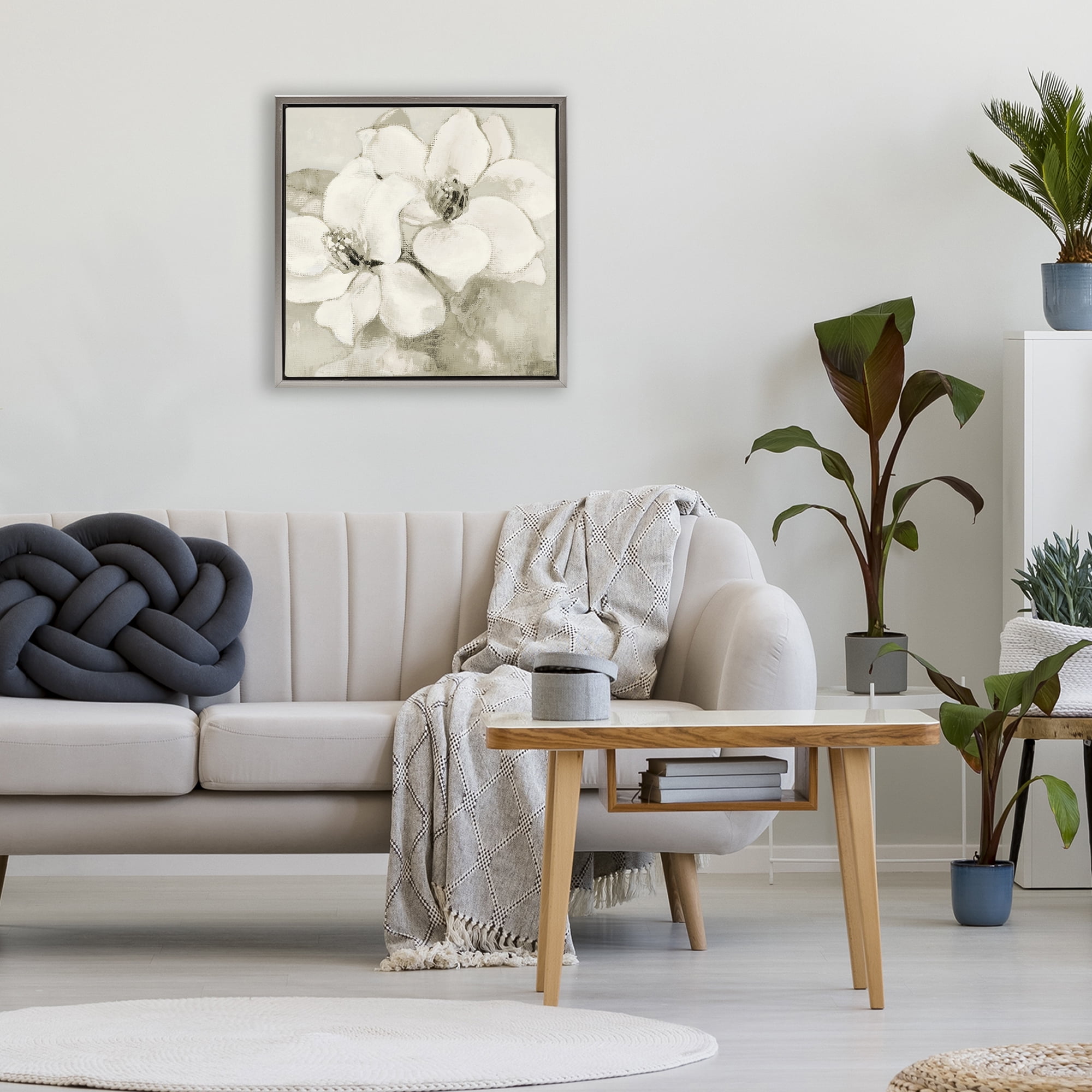 Stupell Industries Subtle Beige Magnolias Gray Framed Floater Canvas Wall Art, design by Lanie Loreth