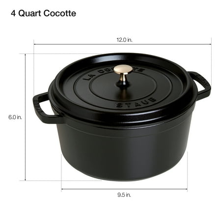 Staub - Cast Iron 4-qt Round Cocotte - Matte Black
