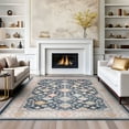thumbnail image 6 of Crestwood Traditional Oriental 5x7 Navy and Aqua Polyester Indoor Area Rug, 5'3'' x 7', 6 of 6