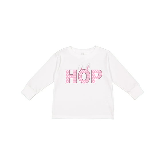 Inktastic Hop Bunny Ears in Pink Boys or Girls Long Sleeve Toddler T-Shirt