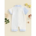 thumbnail image 4 of Musuos Newborn Boy Causal Jumpsuit 0-18Months Summer Short Sleeve Lapel Collar Stripes Print Romper, 4 of 9