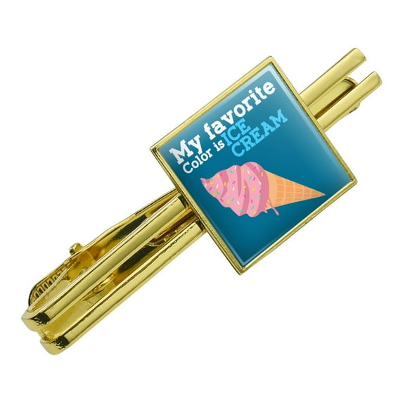 My Favorite Color is Ice Cream Square Tie Bar Clip Clasp Tack- Silver or Gold