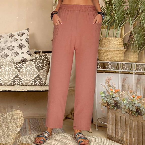 Lilgiuy Women's Fashion Casual Spring And Summer Solid Color Loose Full Length Pants for Biker Camping Fishing