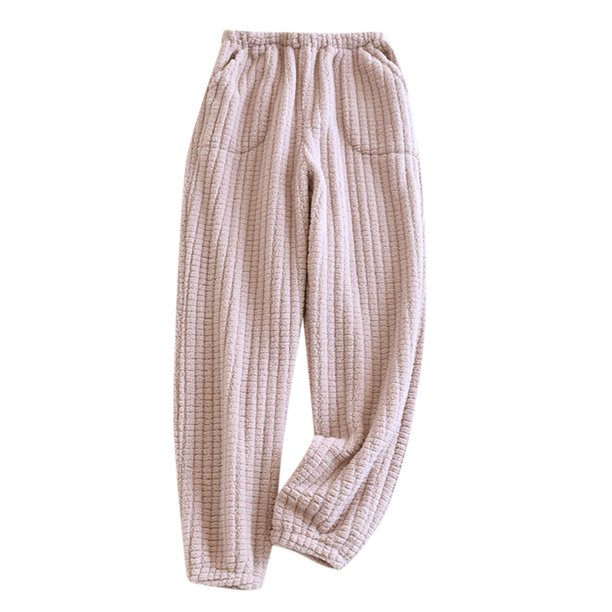 Pantalones de pijama de franela para mujer con cintura elástica - Pantalones gruesos de felpa para el invierno con diseño de cordones en las piernas para mayor calidez