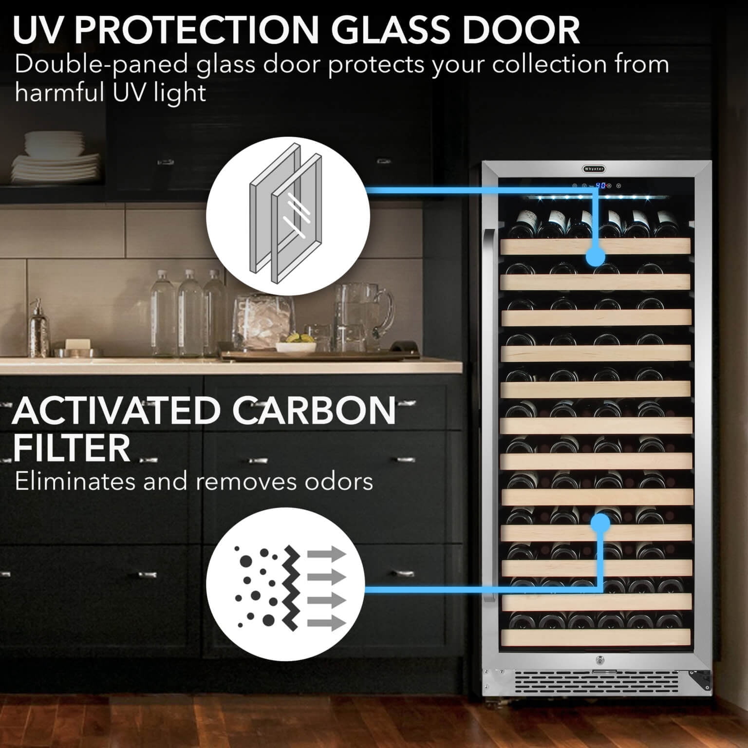 Whynter 100 Bottle 12 Shelf Built In Wine Refrigerator, Stainless Steel