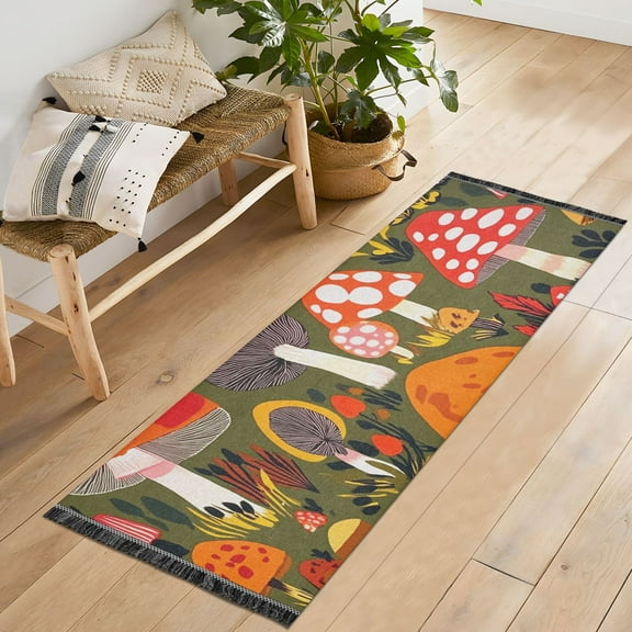Yayeee Runner Rug for Bedroom 2'x6' Machine Washable Hallway Non Slip Mat, Vibrant Mushroom
