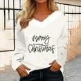 thumbnail image 2 of Enjoytime Christmas Shirts for Women Casual Letter Print V-Neck Patchwork Long Sleeve T-Shirt Tunic Top Womens Blouses, 2 of 4