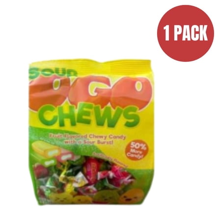 Ogo Sour Chews Fruit Flavored Chewy Candy, Individually Wrapped Sour Burst Center Candy (7 oz Bag)