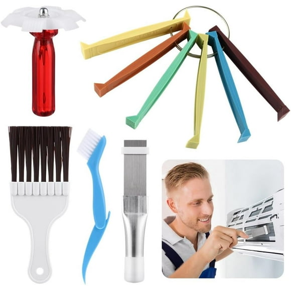 5 Pcs Air Conditioner Fin Cleaner Set, AC Coil Fin Cleaning Brush Kit, Include FCR6 Fin Comb, AC Condenser Fin Combs, Stainless Steel Condenser Fin Straightener for AC Evaporator Radiator