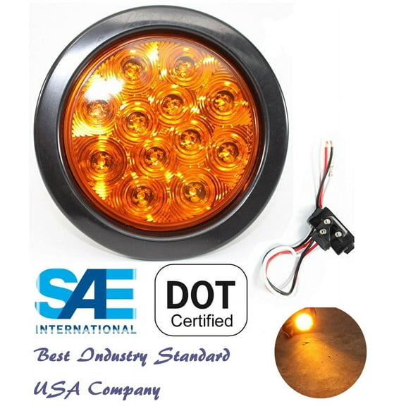 Sparkling LED 4" Amber Yellow Round TURN TAIL SIGNAL PARKING Light w Grommet Pigtail Kit for Truck Trailer DOT SAE Approved