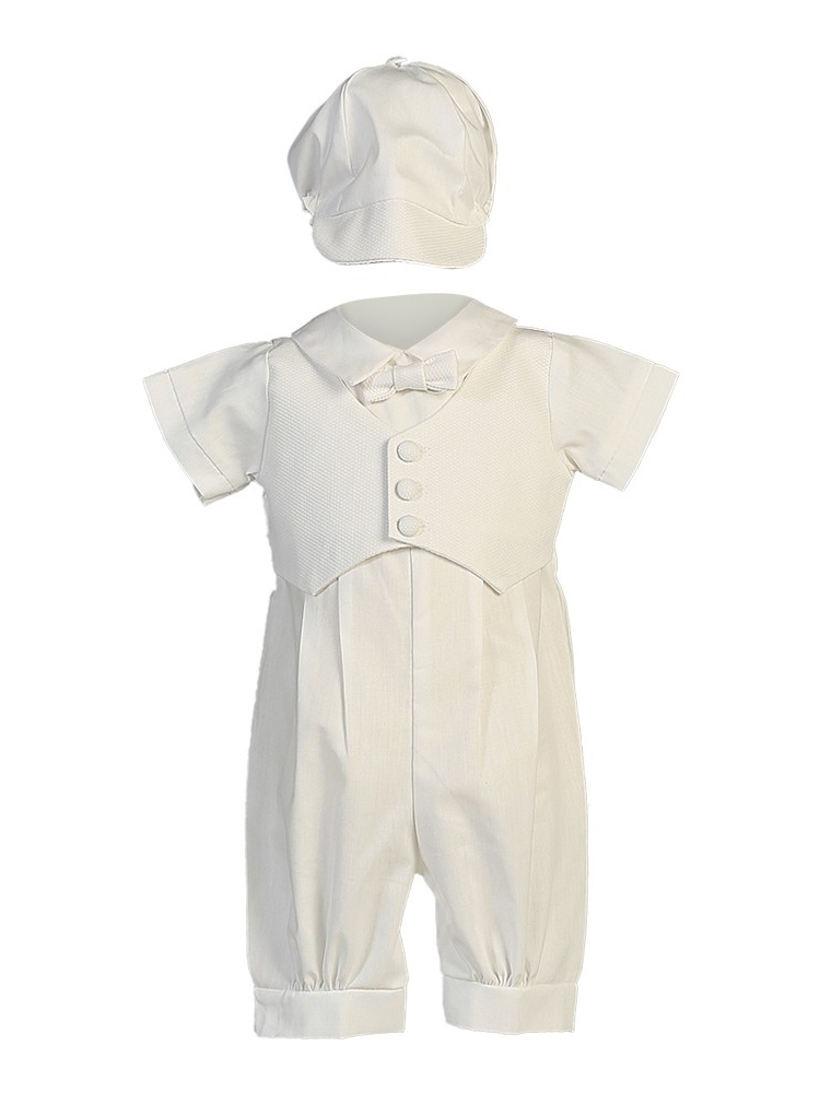 Lito Boys Satin Christening Baptism Romper with Pique Vest