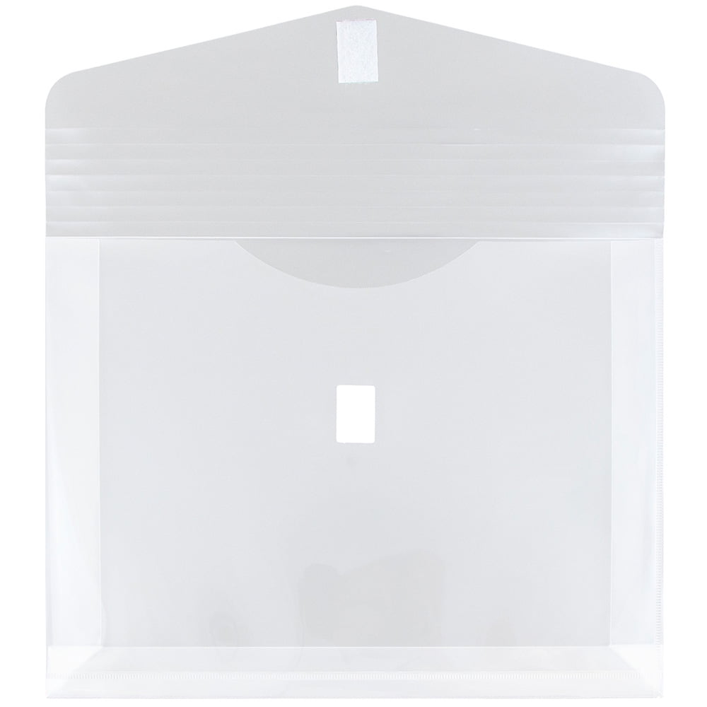 JAM Paper Plastic Envelopes with Hook & Loop Closure, 2" Expansion, Letter Booklet, 9 3/4" x 13", Clear, 12/pack