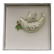 Mi Amore Christmas Holiday Peace Dove Brooch-Pin White & Gold-Tone