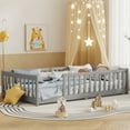 thumbnail image 3 of Alvantor Twin Size Floor Bed, Solid Wood Toddler Bed with Slat and Fence Guardrail, Montessori Floor Bed for Kids, Boys, Girls,Gray, 3 of 8