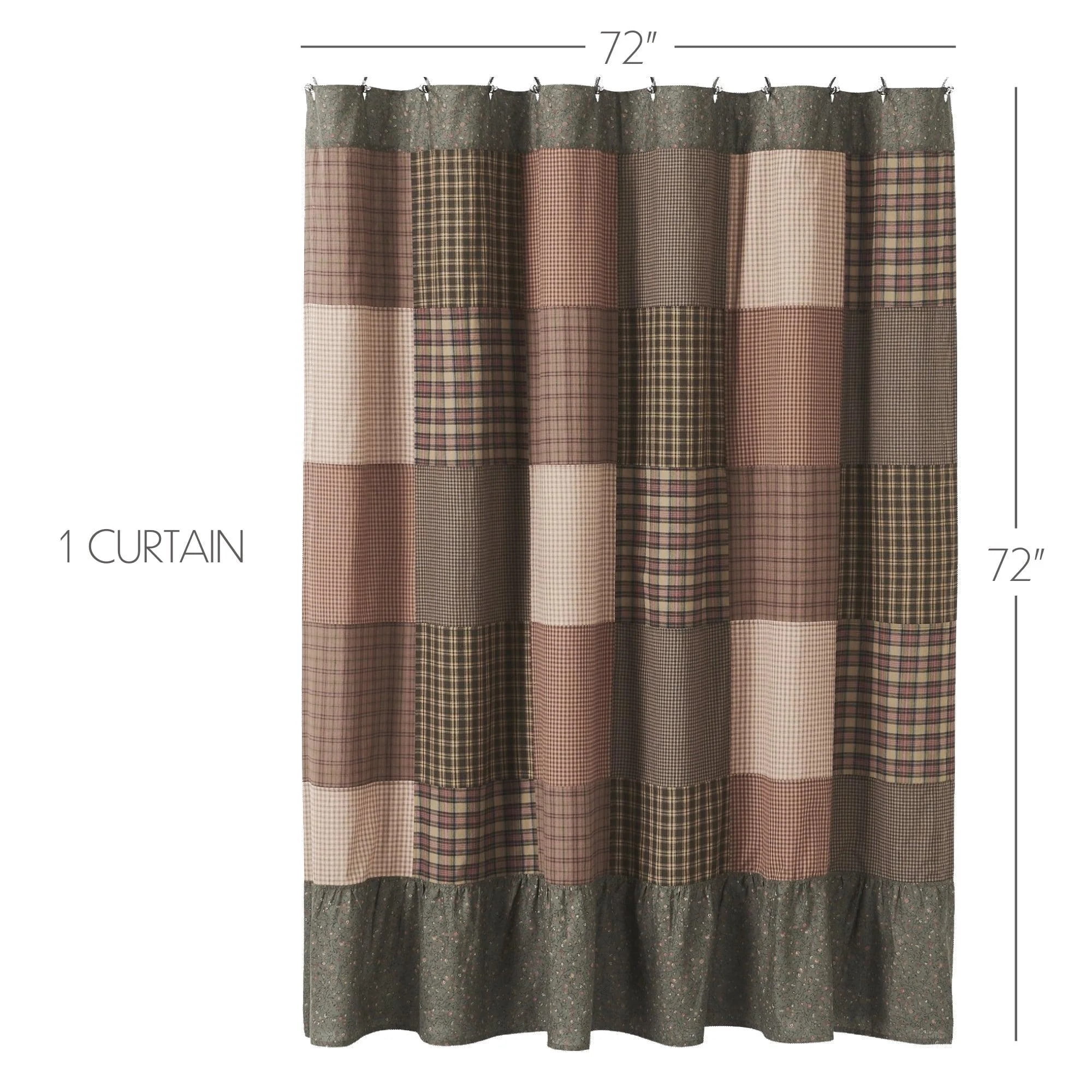 VHC Brands Crosswoods Patchwork Shower Curtain, Green, 72x72