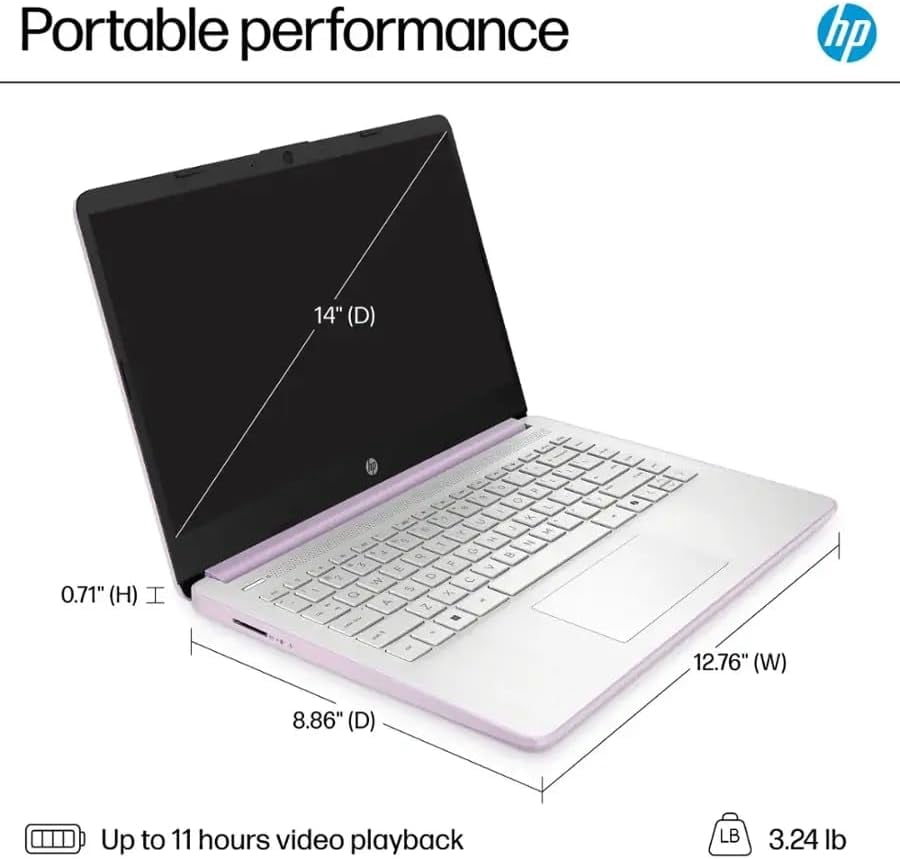 HP Student Business Laptop Computer - w/1 Year Office 365, 8GB RAM, 128GB UFS & 256GB Extend Micro SD & 1TB Cloud, Intel 4-Core Processor, HD Display, Windows 11 Pro(Honey Lavender)