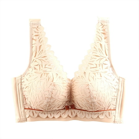 Padded Lace Bandeau Bra Women Bra Wire-Free Underwear Pullover Bra Everyday Bras V-Neck Lightly Lined Bra Feature Hook and Eye Closure Nursing Bra Style Y-469   Khaki L